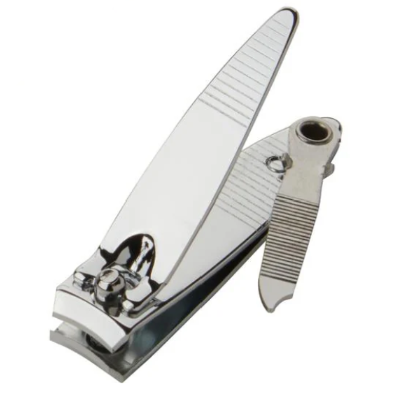 Metallic nail clipper on a white background
